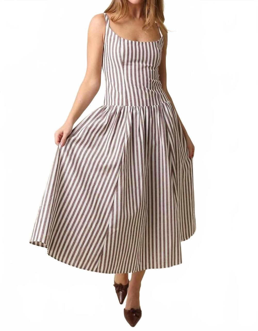 NEW OLIVACEOUS janet stripe flare maxi dress in brown cream